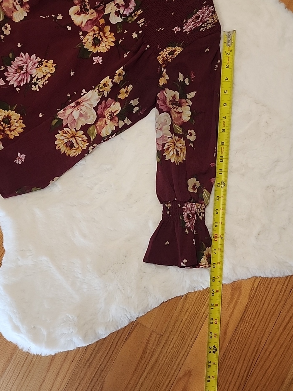 Mine Women's Burgundy Floral Chiffon Tie-Neck Blouse Top Size M Long Sleeves - Picture 13 of 13